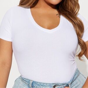 Fashion Nova White Ribbed Short Sleeve Tee